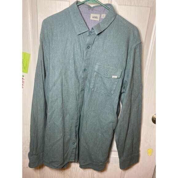 Vans Off The Wall Military Green Long Sleeve Button Down Shirt - Picture 1 of 3